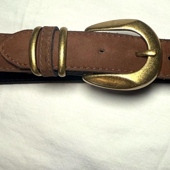 Accessories - Brown Suede Leather Belt with Antique Gold Buckle